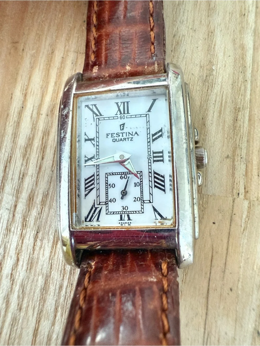 Festina ladies rectangular silver tone watch NEW BATTERY